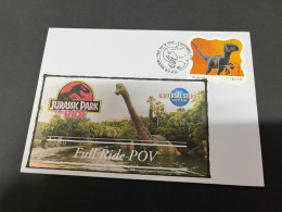 16-7-2023 (2 S 17) Jurrasic World - The Ride  (with OZ Dinosaur Stamp & Postmark) - Cartas & Documentos