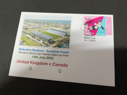 16-7-2023 (2 S 25 A) Women's Football World Cup ($1.20 FIFA Mascot Stamp) FIFA Friendly Final - UK (0) Canada (0) - 2 Dollars