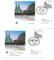 0407w: Zwei Privatumschläge Unesco Kölner Dom, Philatelia 2003, 2 Verschiedene Oldtimer- Stempel - Sobres - Usados