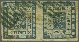 Nepal 1886/98 2 A. Violet-blue, Nearly Blue, A Fine Used Horizontal Pair With Tête-bêche, Gi 8a = £ 700+ - Népal