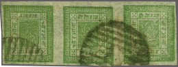 Nepal 1886/90: 4 A. Green, A Fine Used Horizontal Strip Of Three With Tête-bêche Gi 9a = £ 1'000+ - Népal