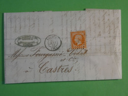 BW1 FRANCE   BELLE LETTRE  1857 PETIT BUREAU  LAVAUR A  CASTRES    ++  NAPOLEON 40C OR. VIF ++AFF. INTERESSANT ++ - 1853-1860 Napoléon III.