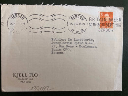 LETTRE Par Avion Pour La FRANCE TP 90 OBL.MEC.25 6 62 BERGEN + BRITAIN WEEK 19th - 30th SEPT 1962 BERGEN - Storia Postale