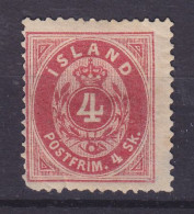 Iceland 1873 Mi. 3 A, 4 Skilling Karmin Ziffer Mit Krone Im Oval Perf. 14x13½, MNG(*) (Cote 160€) (2 Scans) - Ungebraucht