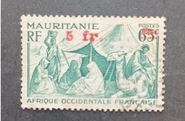 COLONIE FRANCE MAURITANIE 1944 NOMADES CAT YVERT N 135 VARIETY OVERPRINT TRIPLE STRETCH TO THE RIGHT - Usados