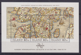 Iceland 1991 Mi. Block 11 Internationale Briefmarkenausstellung NORDIA '91 Map Landkarte, MNH** - Blocks & Kleinbögen