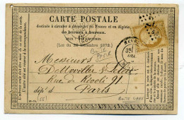 Carte Precurseur (CPO) / T17 NEVERS BOITE GARE + Losange GC 2654BG / Dept 56 Nièvre / 1875 / Aff Au Type Ceres - 1849-1876: Classic Period