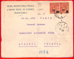 Aa0993 - MONACO - Postal History - Overprinted Stamps On COVER To The USA  1923 - Brieven En Documenten