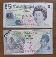 China BOC (Bank Of China) Training/test Banknote,United Kingdom Great Britain POUND C Series £5 Specimen Overprint,used - Vals En Specimen