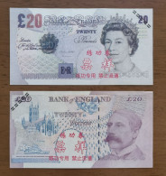 China BOC (Bank Of China) Training/test Banknote,United Kingdom Great Britain POUND C Series £20 Specimen Overprint,used - Fictifs & Specimens