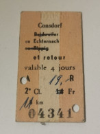 Ticket Luxembourg, Chemins De Fer Luxembourgeois, Consdorf, Beidweiler, Echternach 1959 - Europa