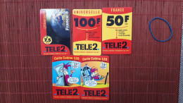5 Nice Cards Tele 2  Used Rare - Prepaid: Mobicartes