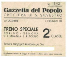 12237 "GAZZETTA DEL POPOLO TORINO - CROC. DI S. SILVESTRO TORINO/GENOVA/S. LIMBIANA E RIT. 1935 XIII" BIGL. TRASP. ORIG. - Other & Unclassified