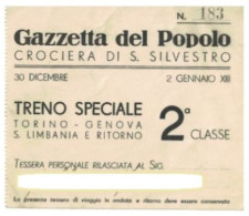 12237 "GAZZETTA DEL POPOLO TORINO - CROC. DI S. SILVESTRO TORINO/GENOVA/S. LIMBIANA E RIT. 1935 XIII" BIGL. TRASP. ORIG. - Altri & Non Classificati