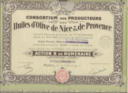 LOT DE 2 ACTIONS B - CONSORTIUM DES PRODUCTEURS DES HUILES D'OLIVE DE NICE ET DE PROVENCE - ANNEE 1928 - Agricultura