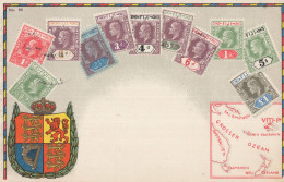 Fiji Stamp Postal History Map Heraldry Shield Antique Postcard - Fidji