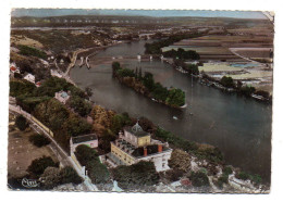 BONNIERES SUR SEINE --1955-Vue Aérienne. La Seine Et Le Barrage De Méricourt...colorisée..timbre... Cachets.....griffes - Bonnieres Sur Seine