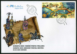 Türkiye 2020 Europa, Ancient Postal Routes, Map, Horse, Sailing Ship Mi 4577 FDC - 2020