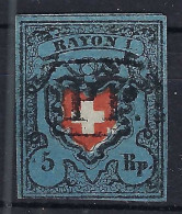 SUISSE Ca.1850: Le "5 Rp. Bleu Foncé Rayon I" ZNr. 15II, Obl. "P.P.", Très Forte Cote, Attest. "Moser" - 1843-1852 Kantonalmarken Und Bundesmarken