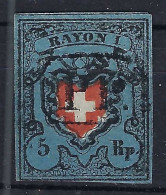 SUISSE Ca.1850: Le "5 Rp. Bleu Foncé Rayon I" ZNr. 15II, Obl. "P.P.", Très Forte Cote, Attest. "Moser" - 1843-1852 Federal & Cantonal Stamps