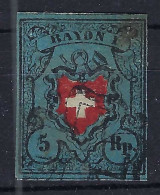 SUISSE Ca.1850: Le "5 Rp. Bleu Foncé Rayon I" ZNr. 15II, Obl. "rosette De Zürich", Très Forte Cote, Attest. "Moser" - 1843-1852 Correos Federales Y Cantonales