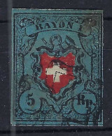 SUISSE Ca.1850: Le "5 Rp. Bleu Foncé Rayon I" ZNr. 15II, Obl. "rosette De Zürich", Très Forte Cote, Attest. "Moser" - 1843-1852 Federal & Cantonal Stamps