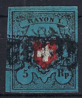 SUISSE Ca.1850: Le "5 Rp. Bleu Foncé Rayon I " ZNr. 15II, Obl. , Très Forte Cote, Attest. "Moser" - 1843-1852 Poste Federali E Cantonali