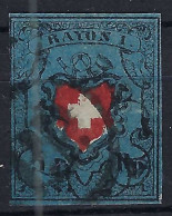 SUISSE Ca.1850: Le "5 Rp. Bleu Foncé Rayon I " ZNr. 15II, Obl. "PP", Très Forte Cote, Attest. "Moser" - 1843-1852 Poste Federali E Cantonali
