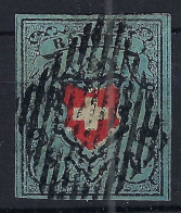 SUISSE Ca.1850: Le "5 Rp. Bleu Foncé Rayon I " ZNr. 15II, Obl. "grille Fédérale", Très Forte Cote, Attest. "Moser" - 1843-1852 Timbres Cantonaux Et  Fédéraux