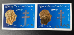 Nouvelle-Calédonie 1995 YT N°682 NON DENTELE Paire Horizontale Mort Du Général Charles De Gaulle Gold Doré - Unused Stamps