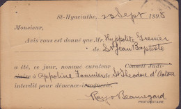 Canada Postal Stationery Ganzsache Entier Queen Victoria PRIVATE Print ST-HYACINTHE 1898 AETON (2 Scans) - 1860-1899 Règne De Victoria