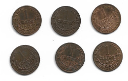 Monnaies France 6 Pieces De 1 CENTIMES 1898/ 1911:12:16:19:20 Plat 2 N0154 - 1 Centime