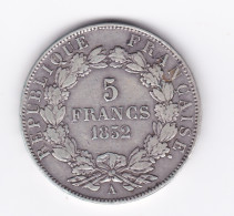 5 Francs 1852 A (Napoléon Bonaparte- République Française) TTB - 5 Francs