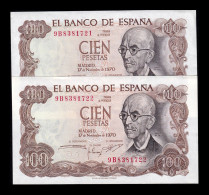 España Spain Pareja 100 Pesetas Manuel De Falla 1970 Pick 152a Serie 9B Sc- AUnc - 100 Pesetas