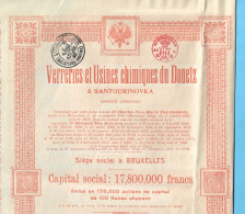 Action De Capital De 100 Frs-Verreries Et Usines Chimiques Du Donetz à Santourinovka-Donets-Donbass-Ukraine-Russie-1920 - Russland