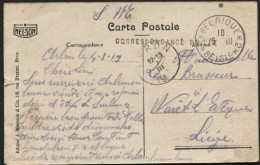 CP En SM Obl. Fortune BELGIQUE *2* BELGIE D'Arlon Vers Waret L'Eveque 5/3/19 (x578) - Fortune Cancels (1919)