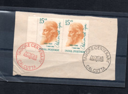 INDIA- 1961- TAGORE PAIR ON PIECE WITH RED AND BLACK CENTEANRY POSTMARKS - Storia Postale