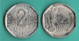 FRANCE . 2 FRANCS . " JEAN MOULIN 1993 " & " LOUIS PASTEUR 1995 ". 2 PIÈCES - Réf. N°220B - - 2 Francs