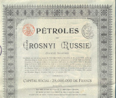 Actions-SA Pétroles (Pétrole) De Grosnyi (Russie)-->Grozny (Tchétchénie)-Action Privilégiées De 500 Francs-1895-->1921 - Petrolio