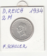 2 REICHSMARK 1934  F.SCHILLER SILVER COIN GERMANY - 2 Reichsmark