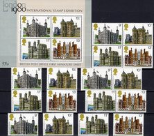 London 1980 Great Britania 760/3,4 ZD,VB+Block 1 ** 10€ S/s Philatelic Blocs Architectur Se-tenants Sheets Expo Bf UK/GB - Collections (sans Albums)