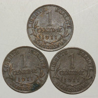 France, Lot (3  X 1 Centime - Dupuis), 1911 - 1 Centime