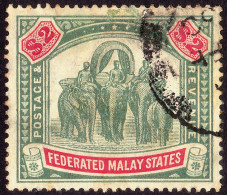 FEDERATED MALAY STATES FMS 1926 $2 Sc#74 Wmk.MSCA - USED Gum Is Stained @TE131 - Federated Malay States