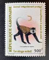 Gabon Gabun 1996 Mi. 1296 Faune Fauna Singe Soleil Monkey Ape Affe Meerkatze Protection - Scimmie