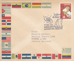 SHIP, SATELLITE, AMERICA HISTORY SPECIAL POSTMARK ON FLAGS SPECIAL COVER, CHILDREN EATING STAMP, 1963, ARGENTINA - Briefe U. Dokumente