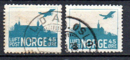 Col33 Norvege Norway Norge Aerien 1927  N° 1 Et 1A Oblitéré  Cote : 12,00€ - Gebruikt