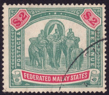 FEDERATED MALAY STATES FMS 1926 $2 Sc#74 Wmk.MSCA - USED Parcel Canc @TE186 - Federated Malay States