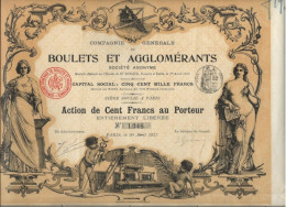 COMPAGNIE GENERALE DE BOULETS ET AGGLOMERANTS - TRES BELLE ACTION ILLUSTREE DE 100 FRS - ANNEE 1912 - Mines