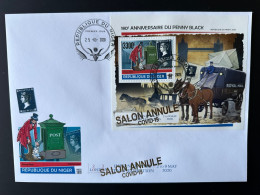Niger 2020 Mi. 7201 - 7204 Bl. 1134 FDC SALON ANNULE COVID Gold Overprint Surchargé Penny Black London Horse Post Stamp - Niger (1960-...)