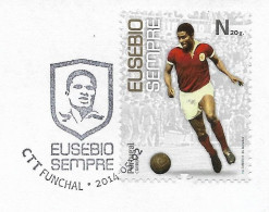 Portugal FDC Voyagé Cachet Madère Football Hommage A Eusébio 2014 SLB Benfica Soccer Eusebio Madeira Postmark - FDC